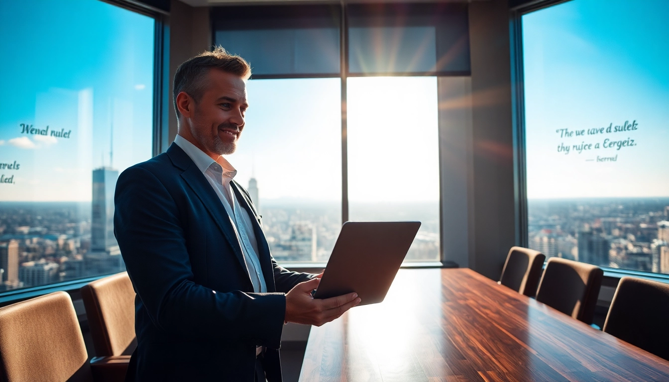 Headhunter berät erfolgreich einen Klienten in einem stilvollen Büro mit Stadtblick.