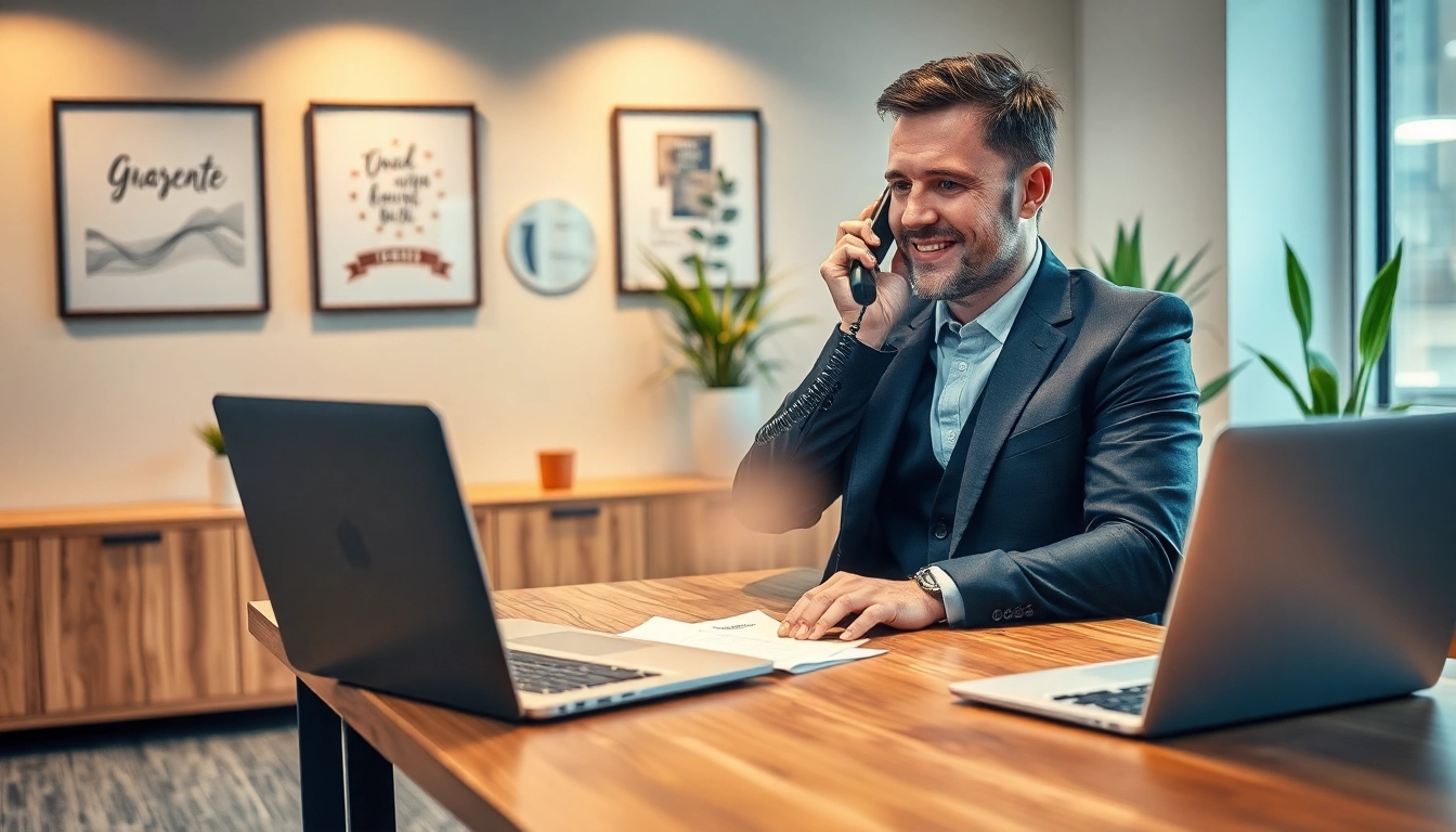 Ein Headhunter Saarbrücken führt ein professionelles Telefonat in einem modernen Büro, um die besten Talente zu gewinnen.