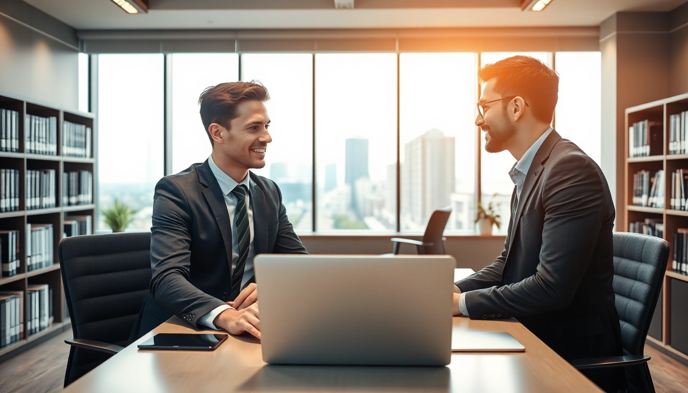 Headhunter IT im Gespräch mit einem Kandidaten in einem modernen Büro.