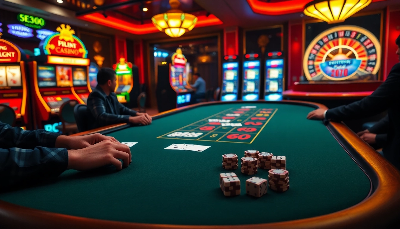 Players enjoying an exciting poker game at PG66 casino, showcasing vibrant gambling elements.