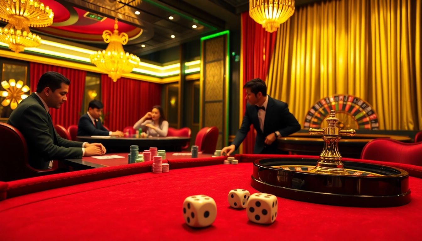 Engaged players at Nhà cái ZB368 enjoy high-stakes poker in a luxurious casino setting.