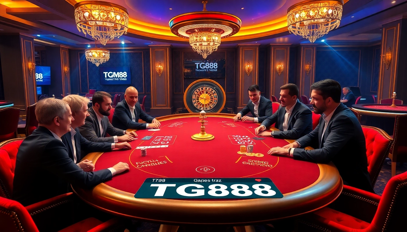 Players enjoying the tg88 game at a luxurious casino table featuring vibrant decor and professional ambiance.
