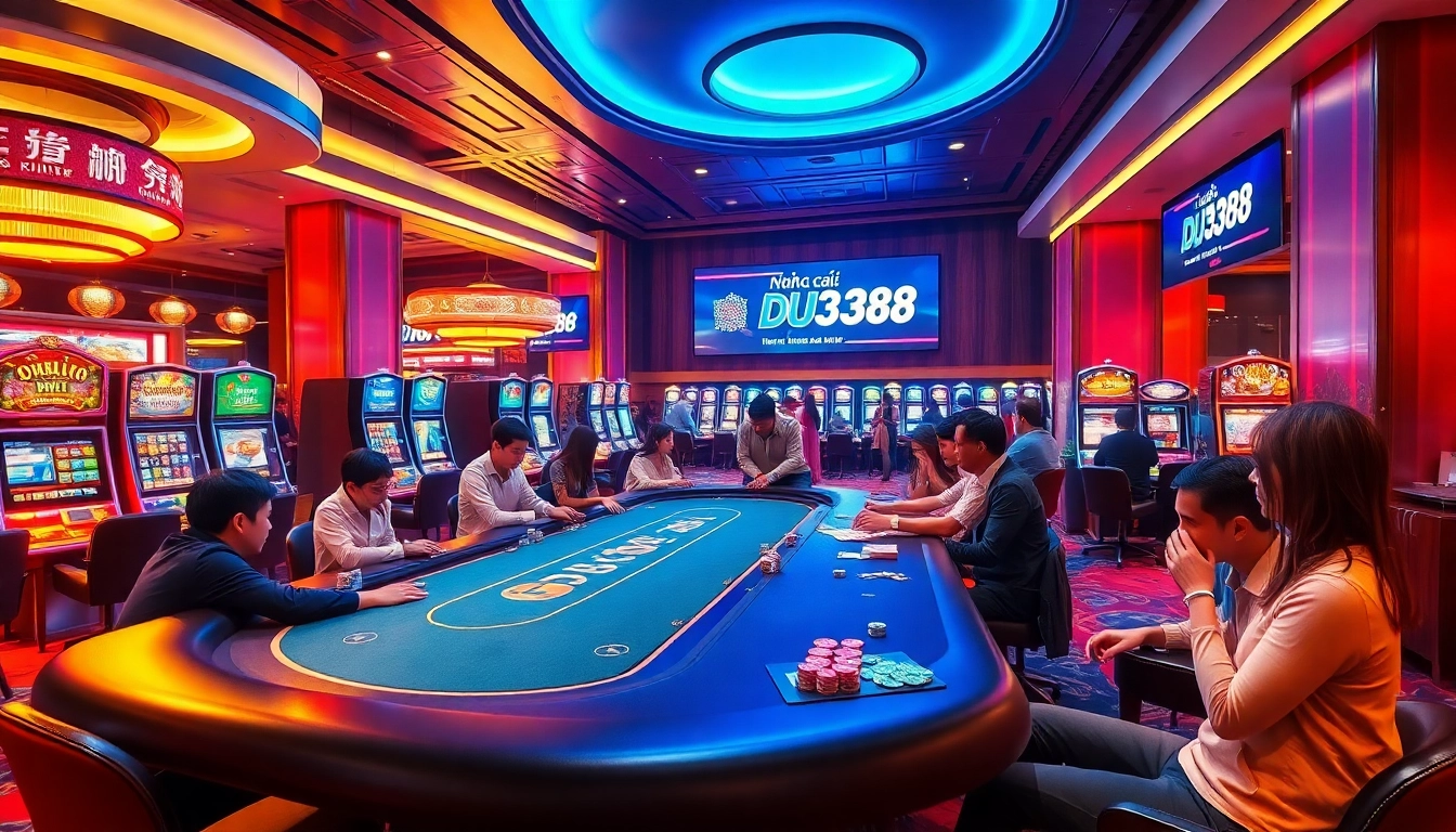 Experience the thrill of Nhà cái DU388 at a lively casino table with engaged players.