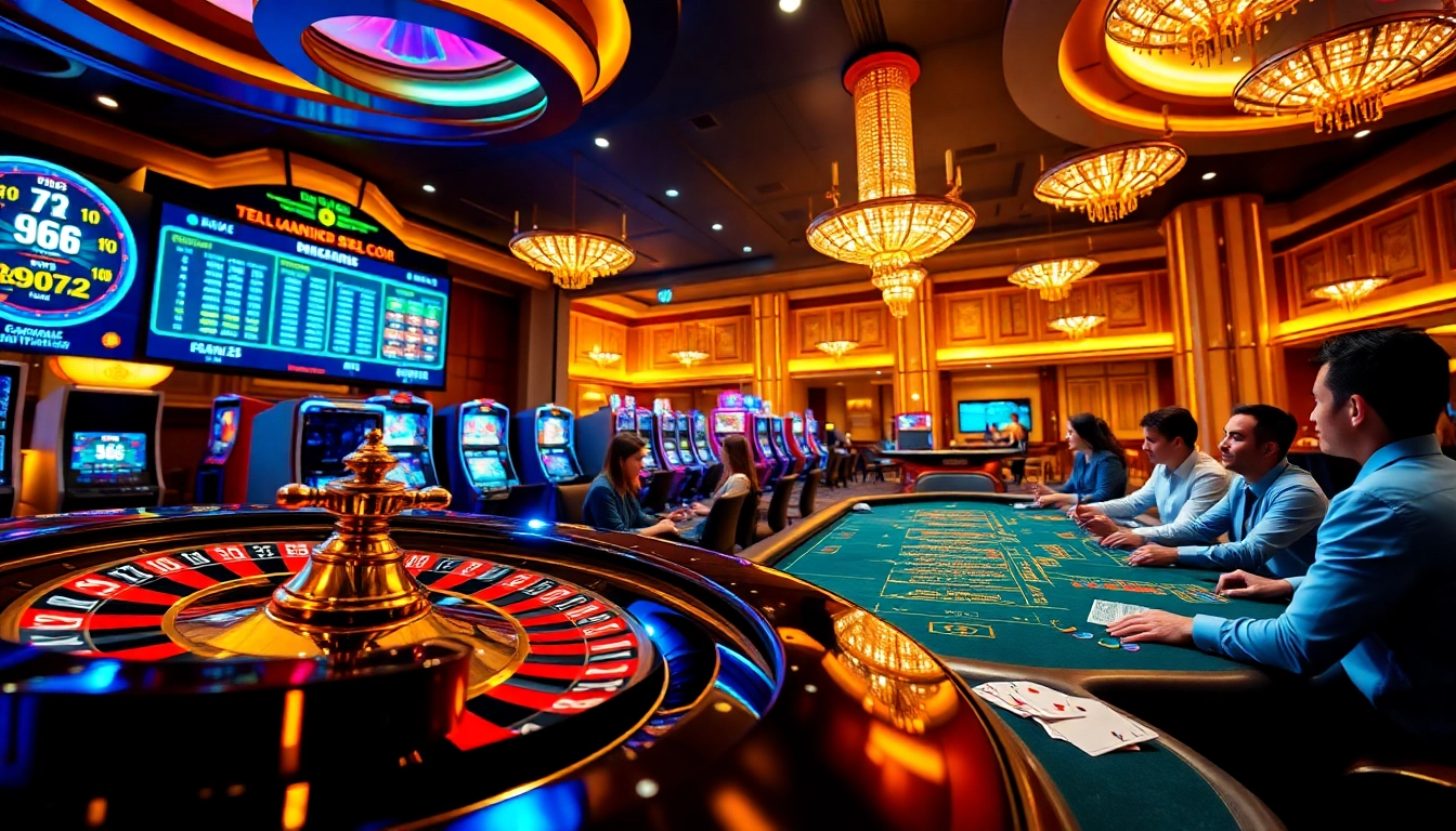 RR88 players experiencing excitement at luxurious gambling tables filled with casino games.