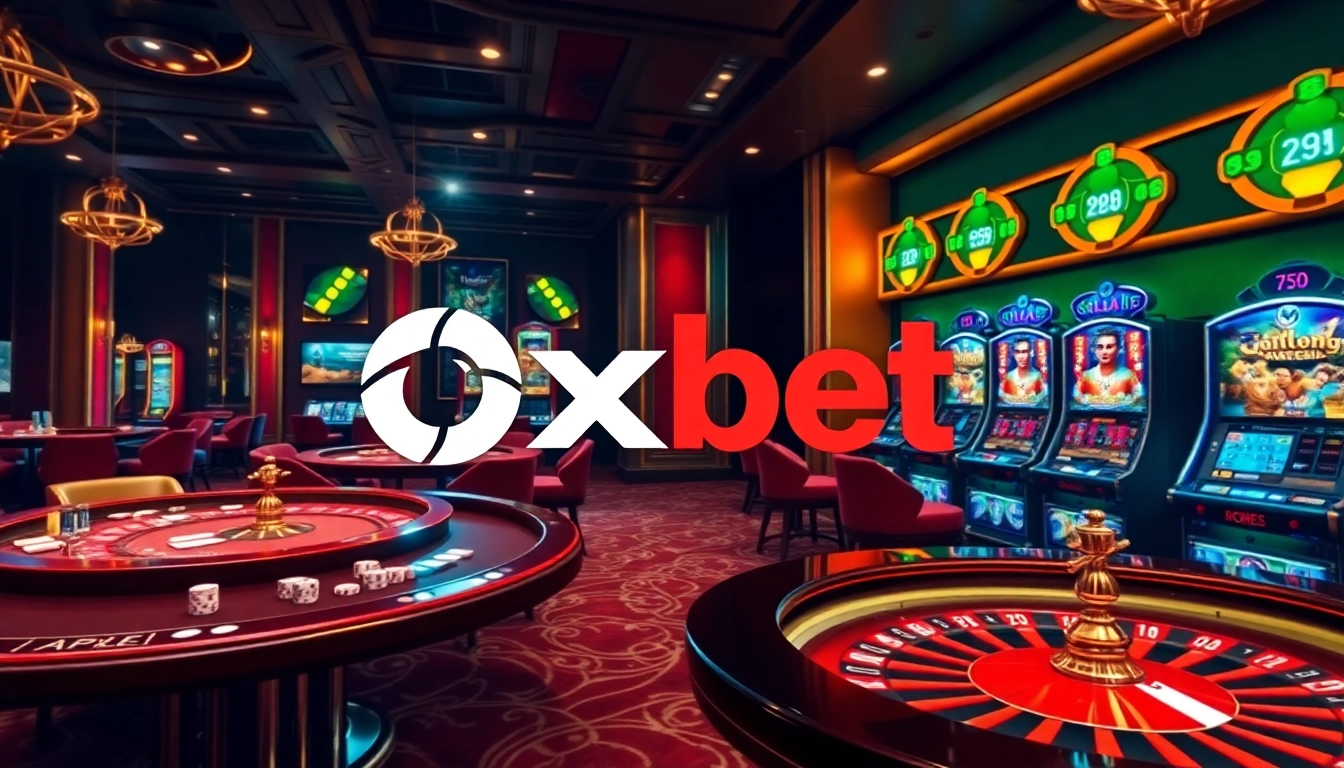 Engaging Oxbet com casino interface with vibrant slot machines and tables, showcasing thrilling betting action.