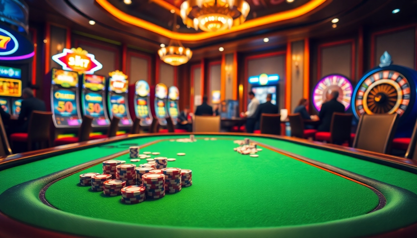 79KING players enjoying a thrilling poker game at a luxurious casino table with vibrant colors.