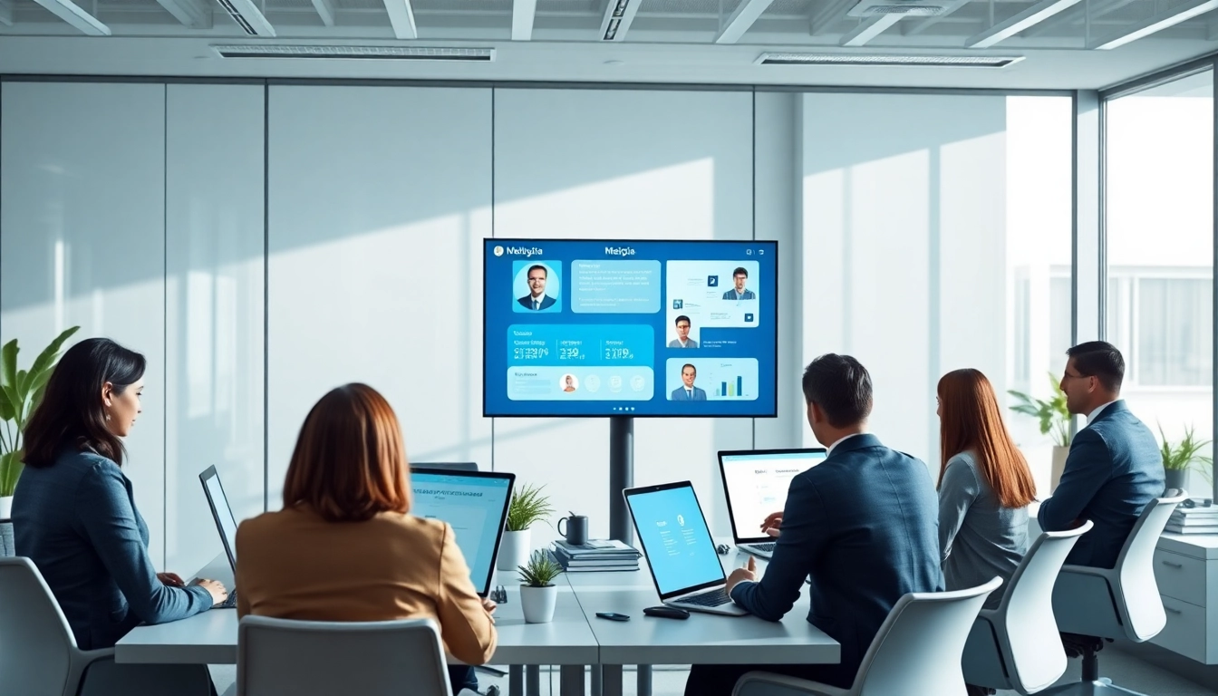 现代办公环境中的 Meiqia 智能客服平台，展示团队协作与技术。