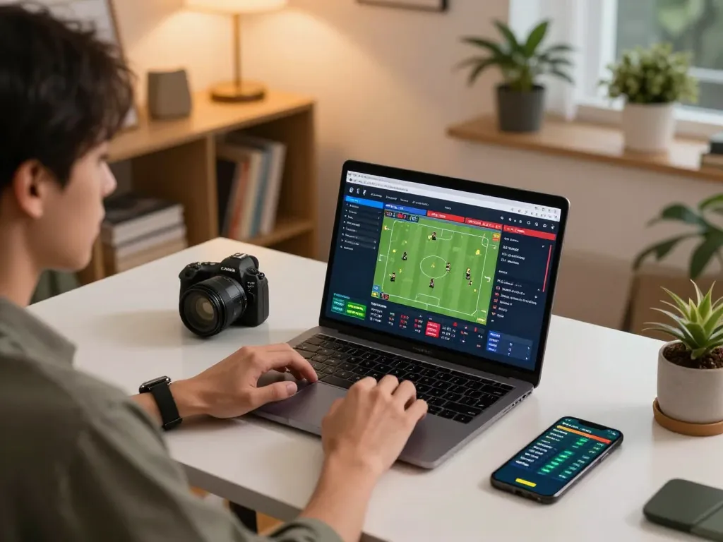 Online betting scene engaging in tỷ lệ kèo nhà cái hôm nay with focused strategy and modern setup