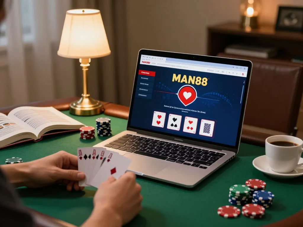 Engaging home casino experience with MAN88 poker setup showcasing strategy and gameplay.