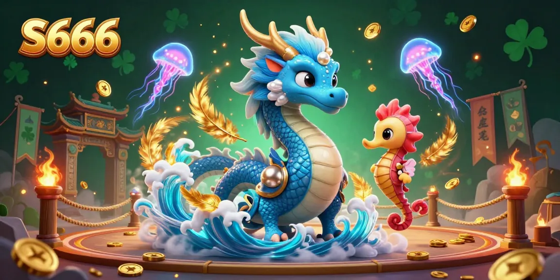Engage in thrilling gaming at S666, featuring a dynamic underwater scene of a water dragon and coral knight.