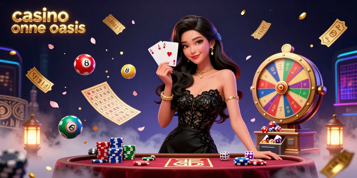 Experience the excitement of casino ohne oasis with vibrant lottery elements, elegant Asian woman, and dynamic gaming atmosphere.