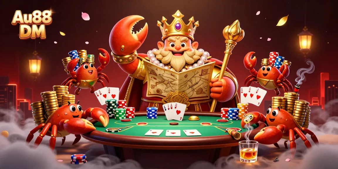Engage in thrilling gaming with Au88 DM at a lavish poker table featuring a golden crab emperor.